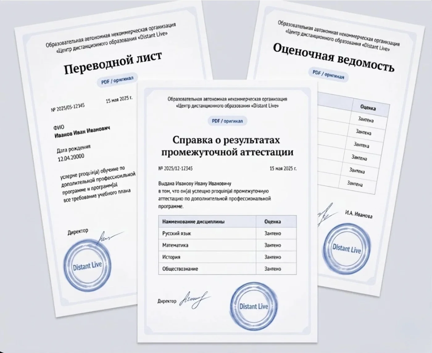 Примеры документов после промежуточной аттестации